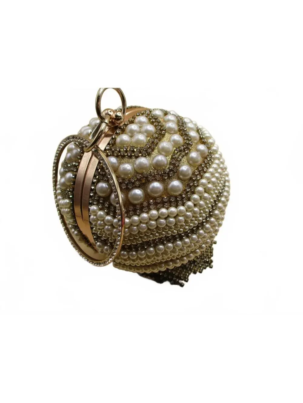 Vintage Pearl Cage Spherical Evening Bag Tassel Fringe Clutch Flawed